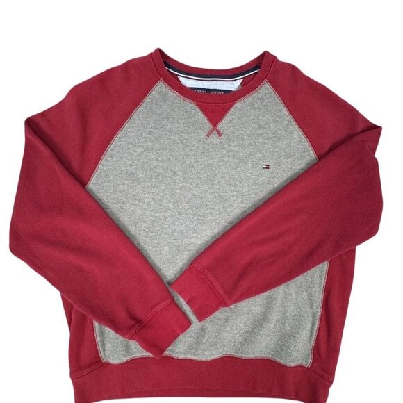 Tommy Hilfiger Men's Crew Neck Sweatshirt Red Gray Size L Casual Pullover - Picture 1 of 13